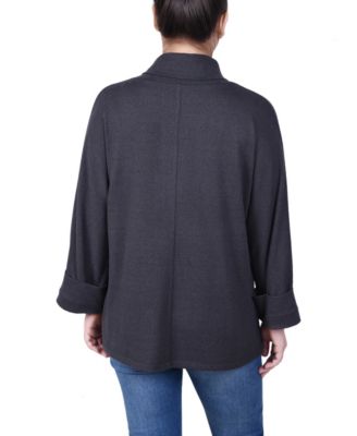 Petite Cuff Sleeve Shawl Collar Top