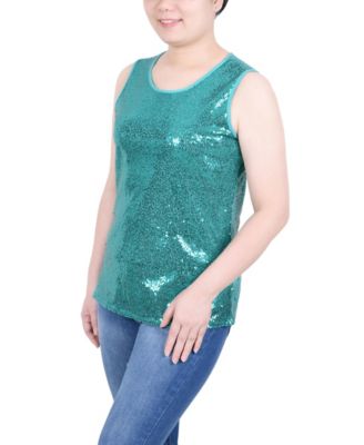 Petite Sleeveless Sequined Tank with Combo Banding Top