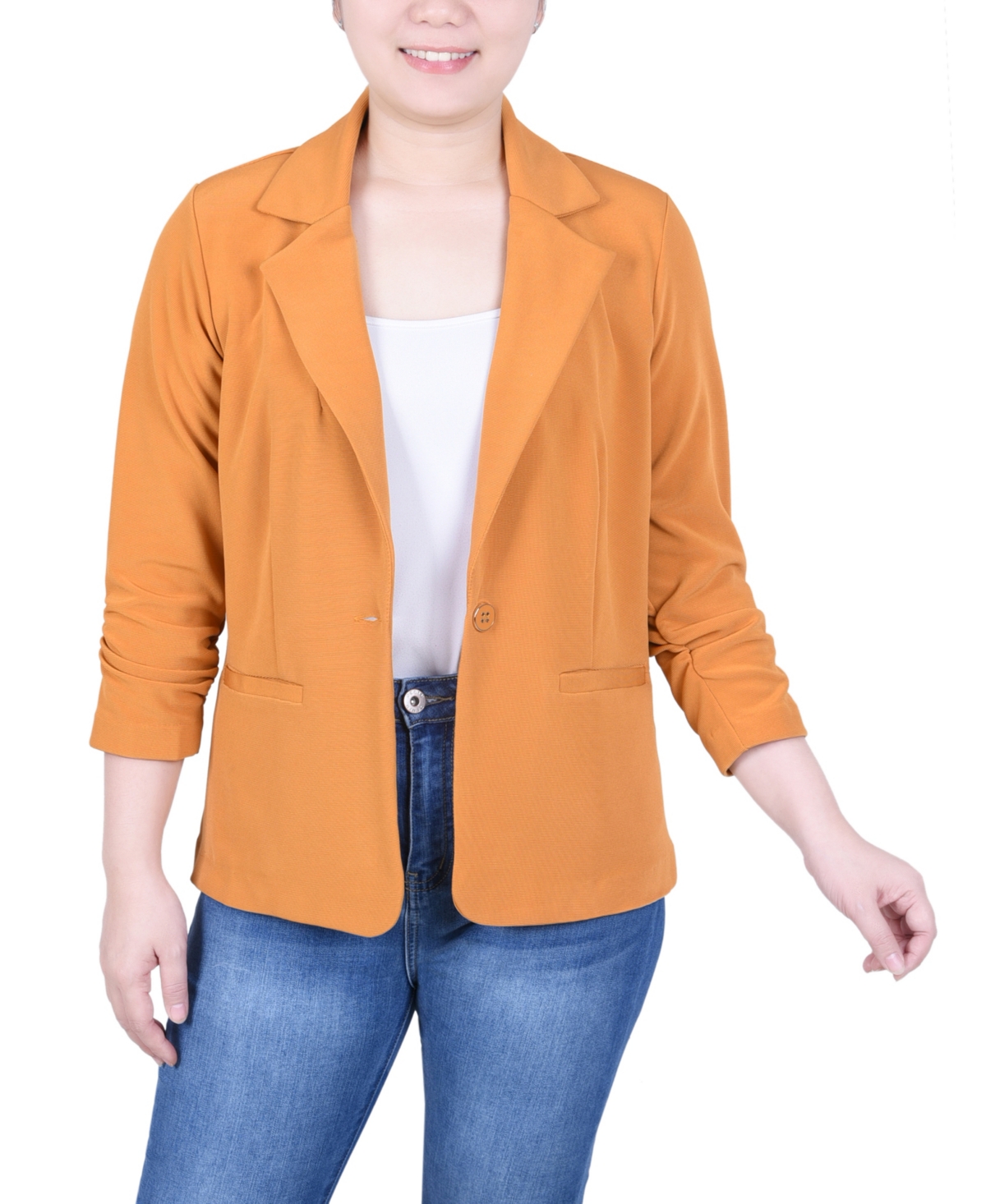 Petite 3/4 Sleeve Knit Ottoman Blazer - Inca Gold