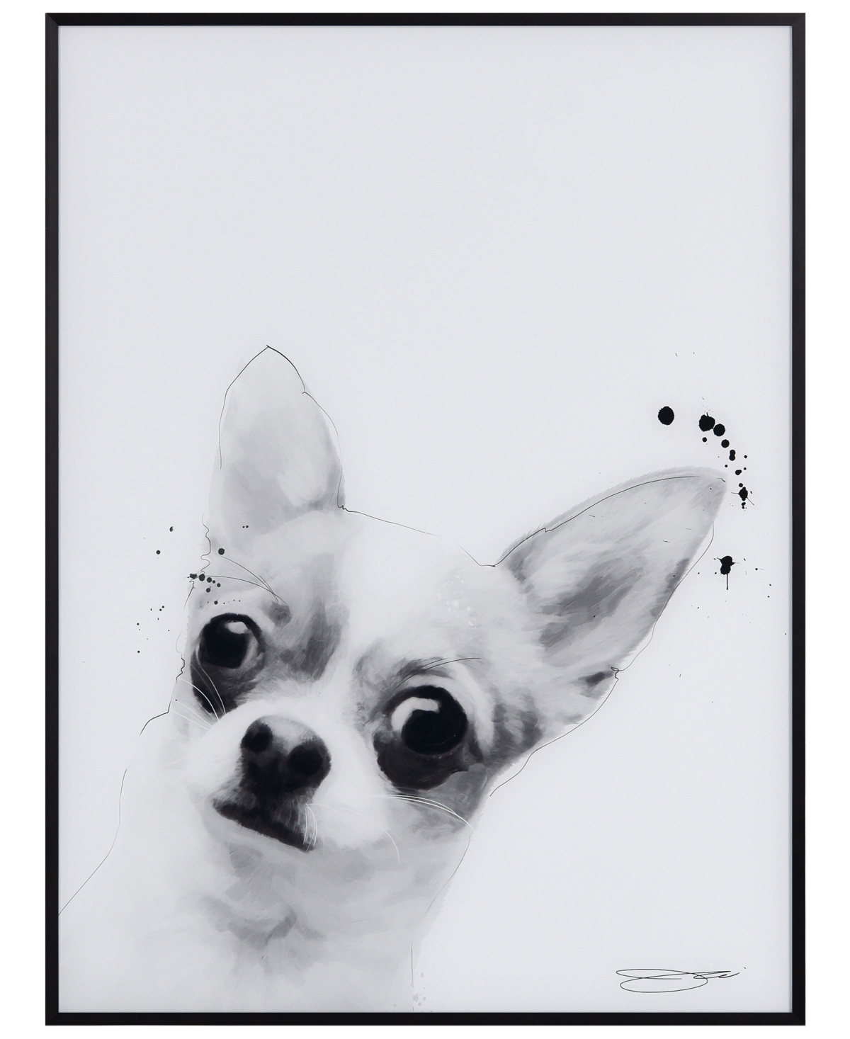 Empire Art Direct "chihuahua" Pet Paintings On Printed Glass Encased With A Black Anodized Frame, 24" X 18" X 1" In Black And White