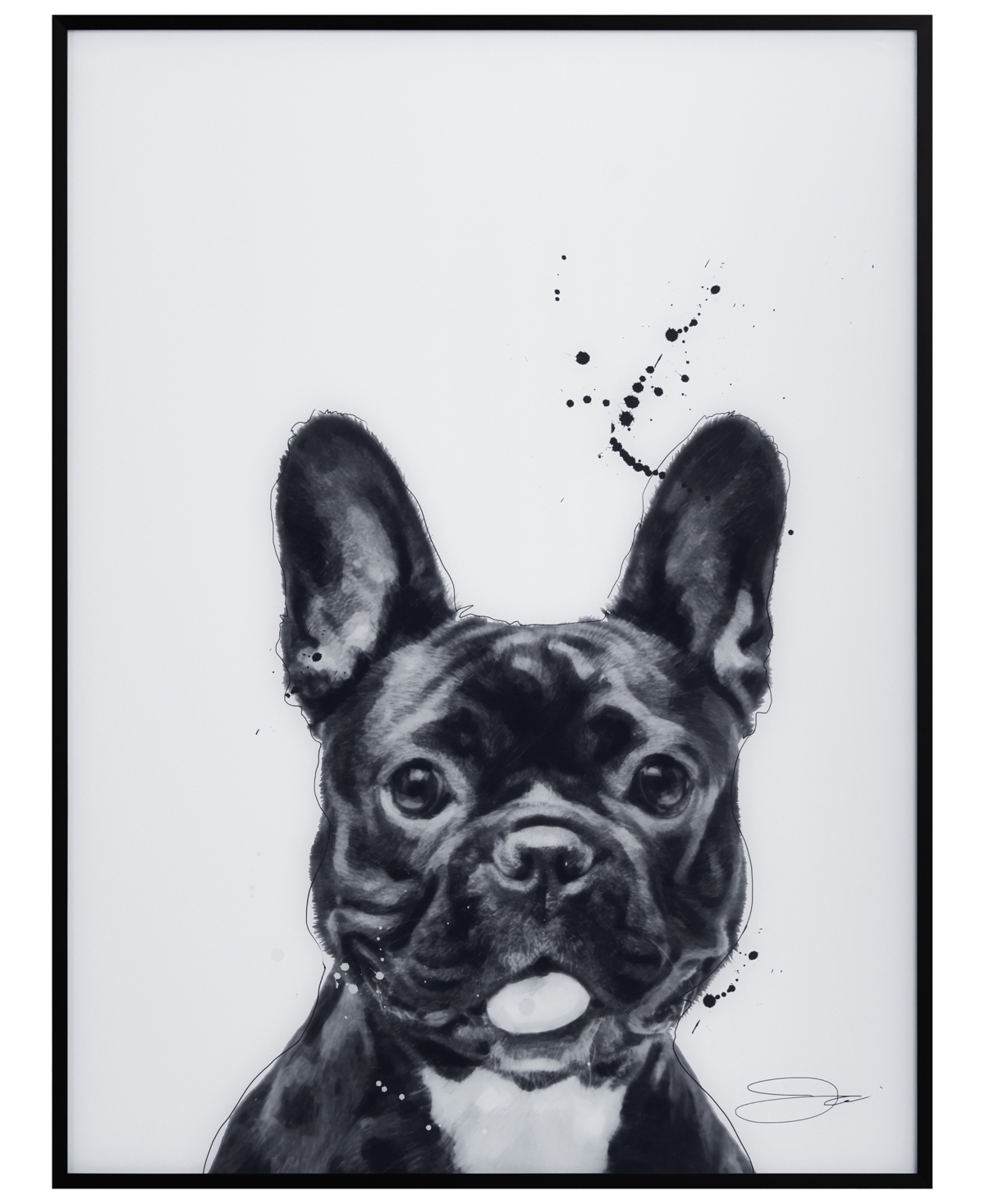 Empire Art Direct "french Bulldog" Pet Paintings On Printed Glass Encased With A Black Anodized Frame, 24" X 18" X 1" In Black And White