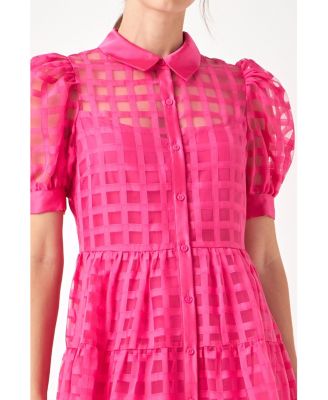 Women's Gridded Organza Tiered Maxi Dress