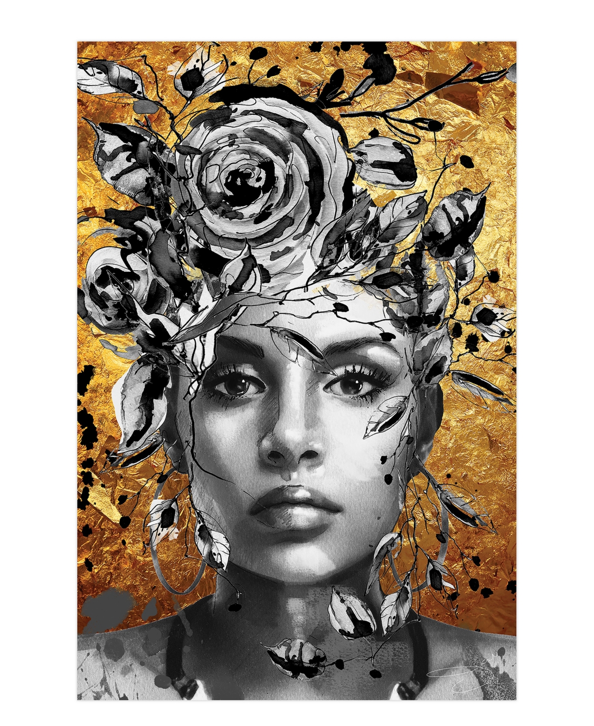 Empire Art Direct "be Yourself Ii" Frameless Free Floating Tempered Glass Panel Graphic Wall Art, 48" X 32" X 0.2" In Gray,gold