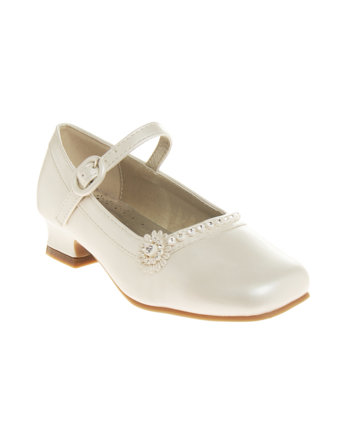 Josmo Kids' Little Girls Low Heeled Flower Detail Dress Shoes In Beige