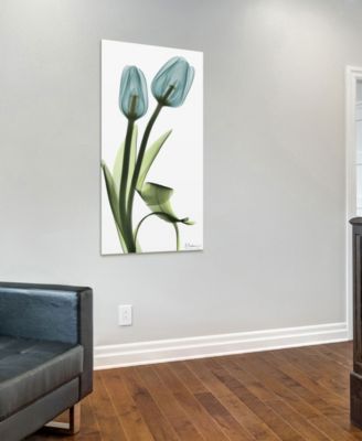 "Blue Tulips" Frameless Free Floating Tempered Glass Panel Graphic Wall Art, 48" x 24" x 0.2"