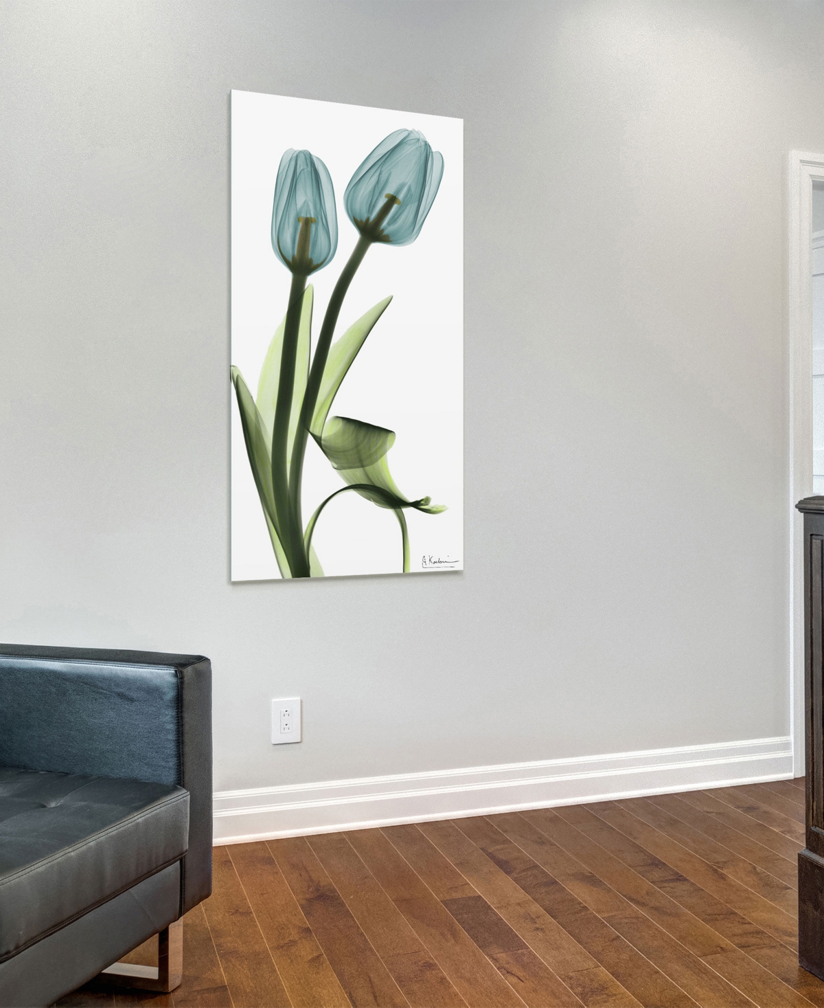 Empire Art Direct "blue Tulips" Frameless Free Floating Tempered Glass Panel Graphic Wall Art, 48" X 24" X 0.2" In Blue,green