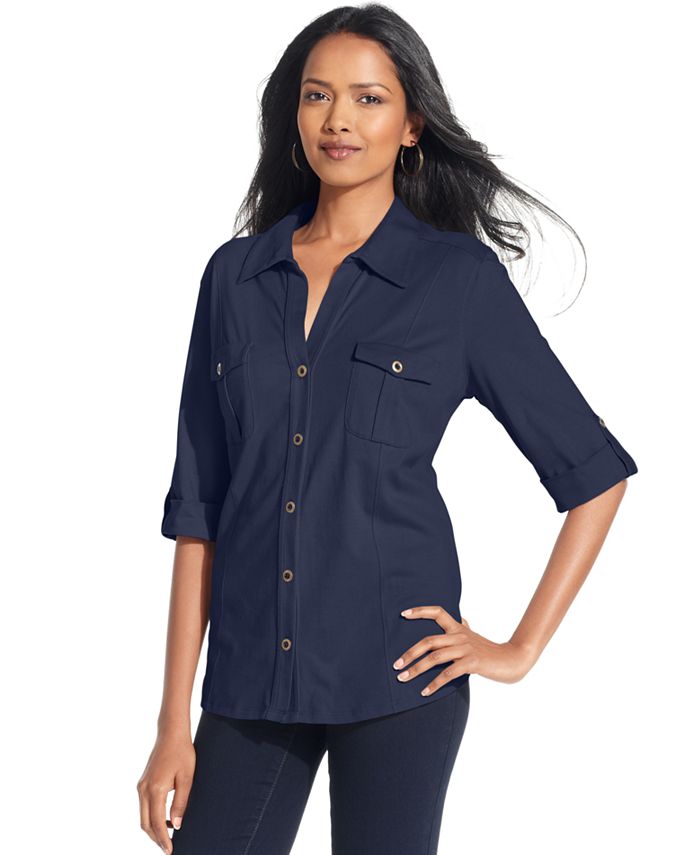 Style u0026 Co Petite Jersey Utility Shirt, Created for Macy's - Macy's
