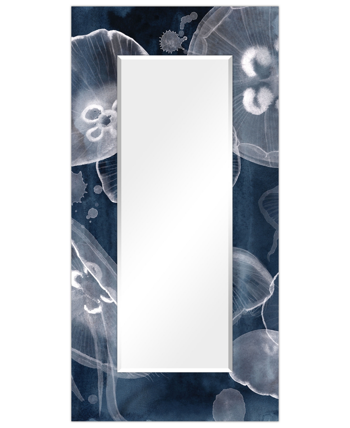 Empire Art Direct "moon Jellies" Rectangular Beveled Mirror On Free Floating Printed Tempered Art Glass, 72" X 36" X 0 In Gray