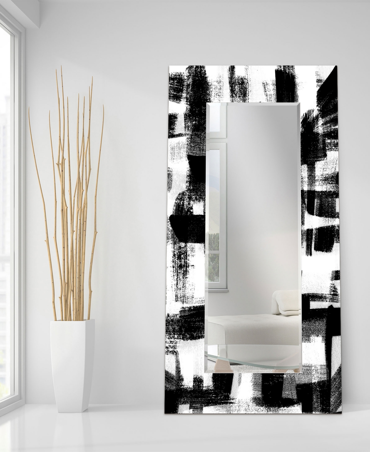 EMPIRE ART DIRECT "JAM SESSION II" RECTANGULAR BEVELED MIRROR ON FREE FLOATING PRINTED TEMPERED ART GLASS, 72" X 36" X 