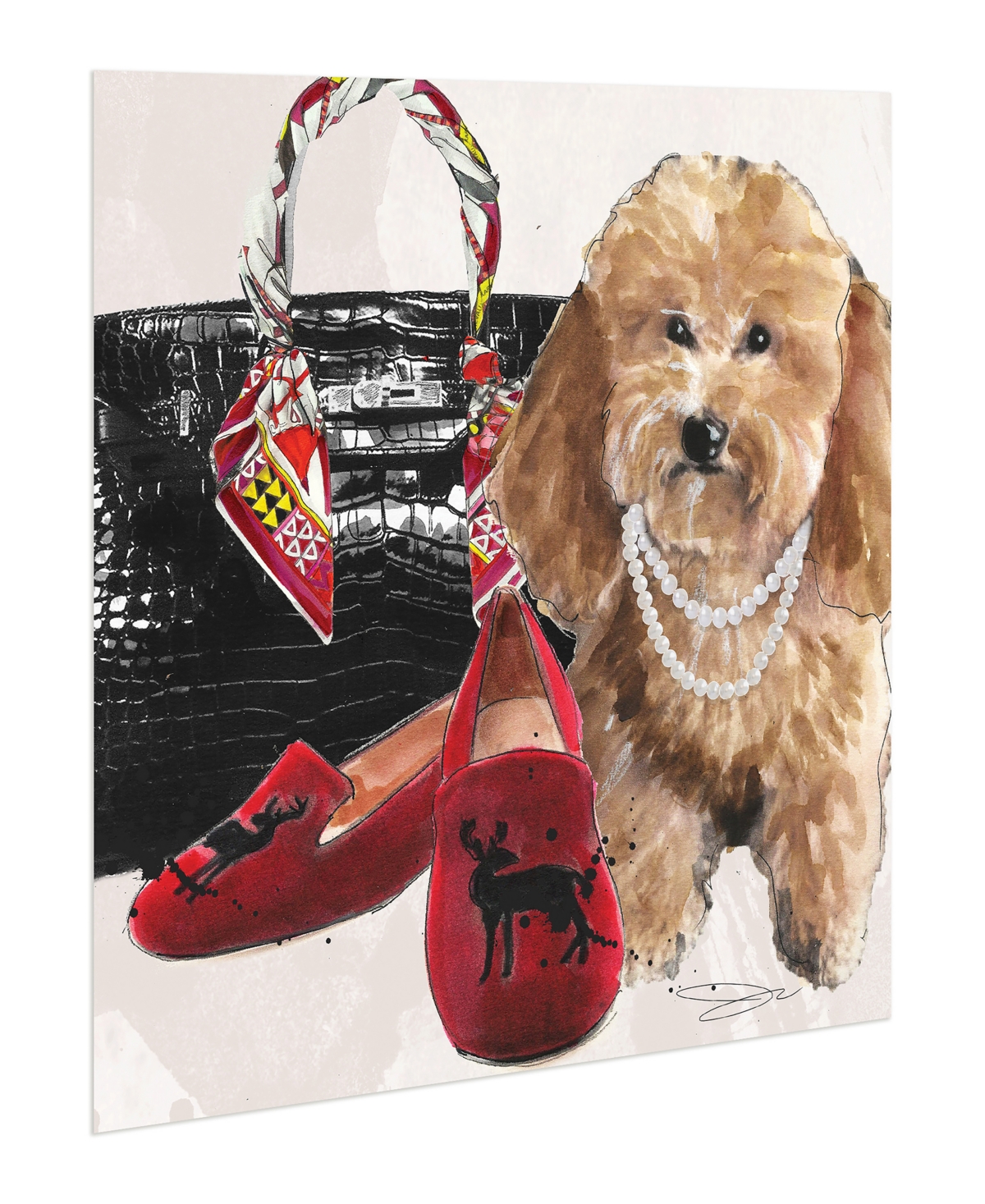 EMPIRE ART DIRECT "GOLDEN-TONE DOODLE" UNFRAMED FREE FLOATING TEMPERED GLASS PANEL GRAPHIC DOG WALL ART PRINT, 20" X 2 