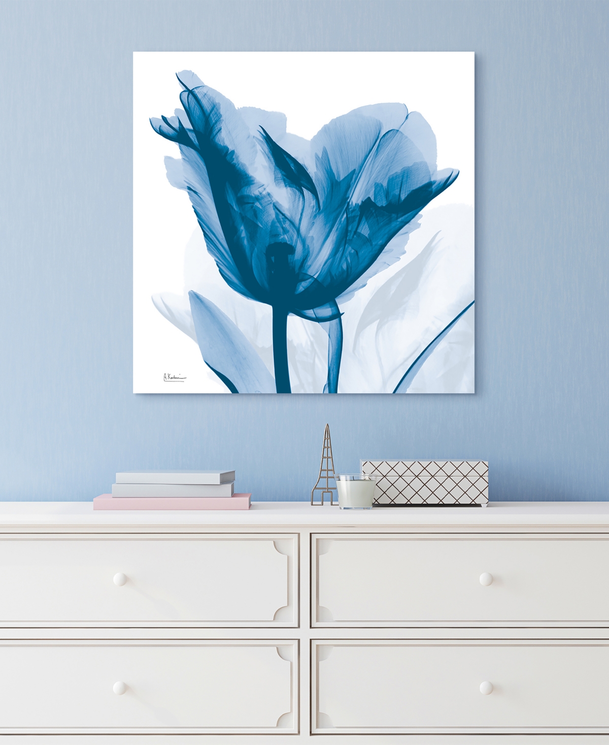 Shop Empire Art Direct "lusty Blue Tulip" Frameless Free Floating Tempered Glass Panel Graphic Wall Art, 24" X 24" X 0.2"
