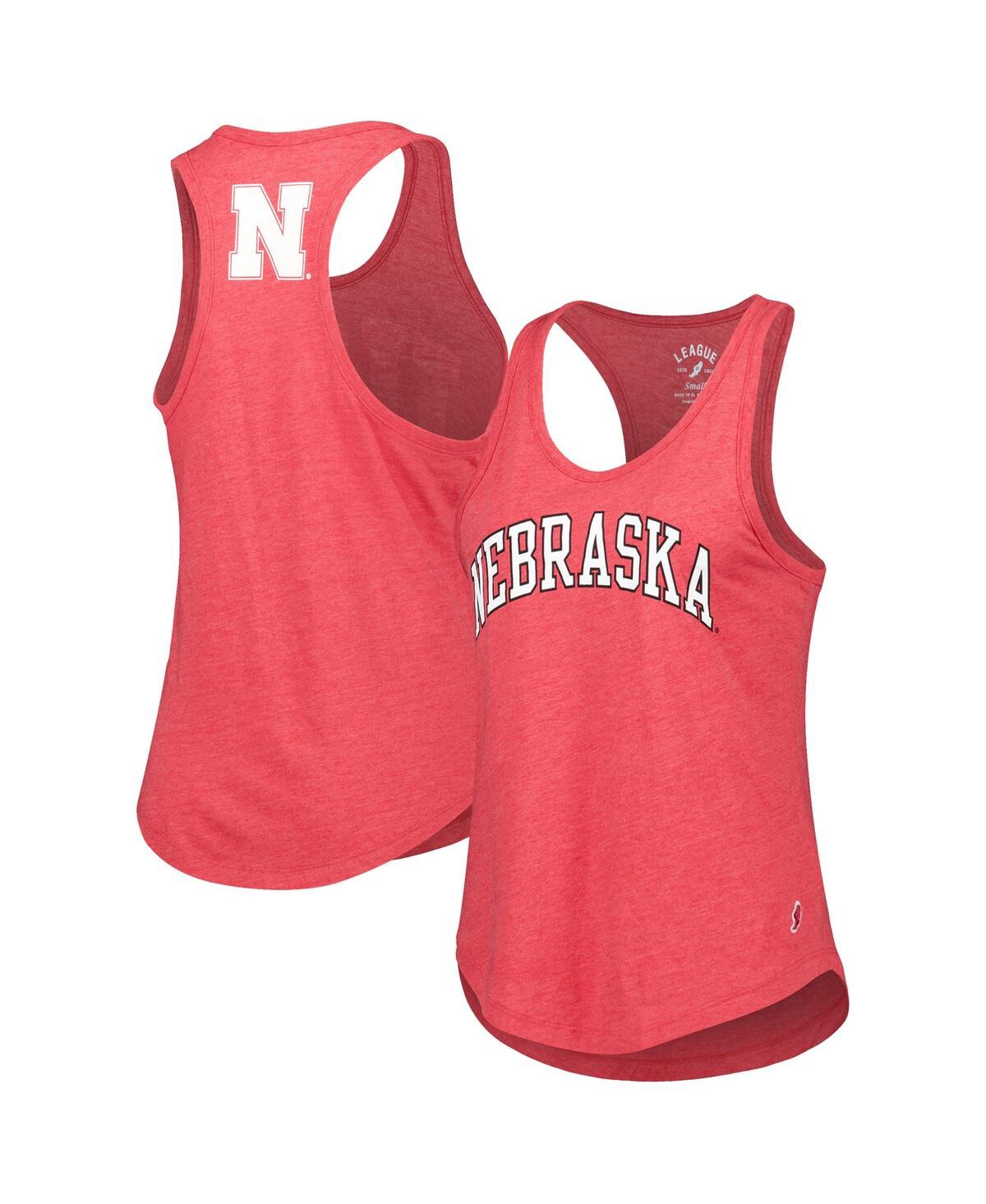 Women's League Collegiate Wear Heather Scarlet Nebraska Huskers Two-Hit Intramural Tri-Blend Scoop Neck Racerback Tank Top - Scarlet