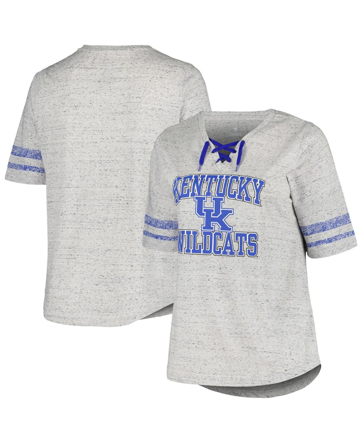 Profile Women's  Heather Gray Distressed Kentucky Wildcats Plus Size Striped Lace-up T-shirt