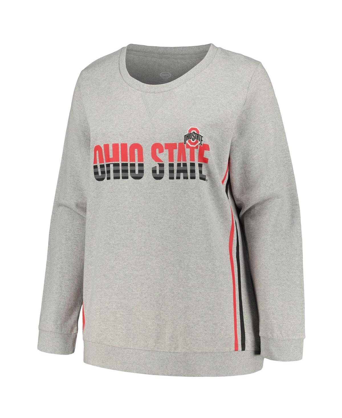 Shop Profile Women's  Heather Gray Ohio State Buckeyes Plus Size Side Stripe Pullover Sweatshirt