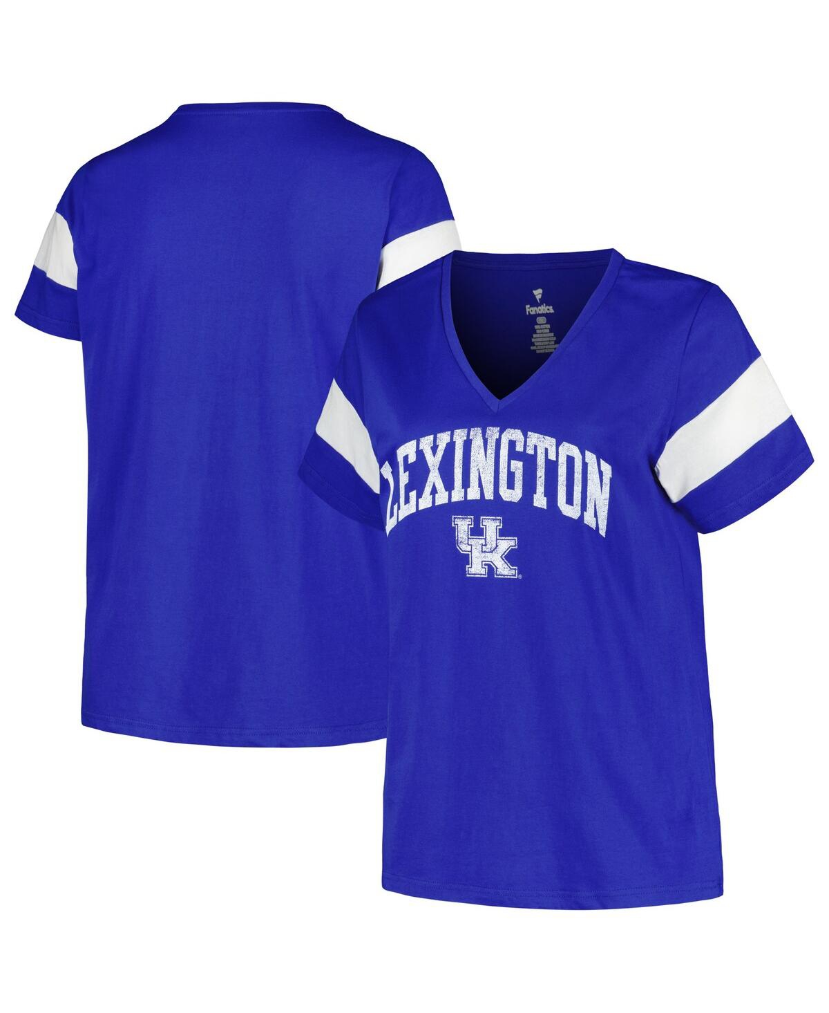 Women's Profile Royal Distressed Kentucky Wildcats Plus Size Arched City Sleeve Stripe V-Neck T-shirt - Royal