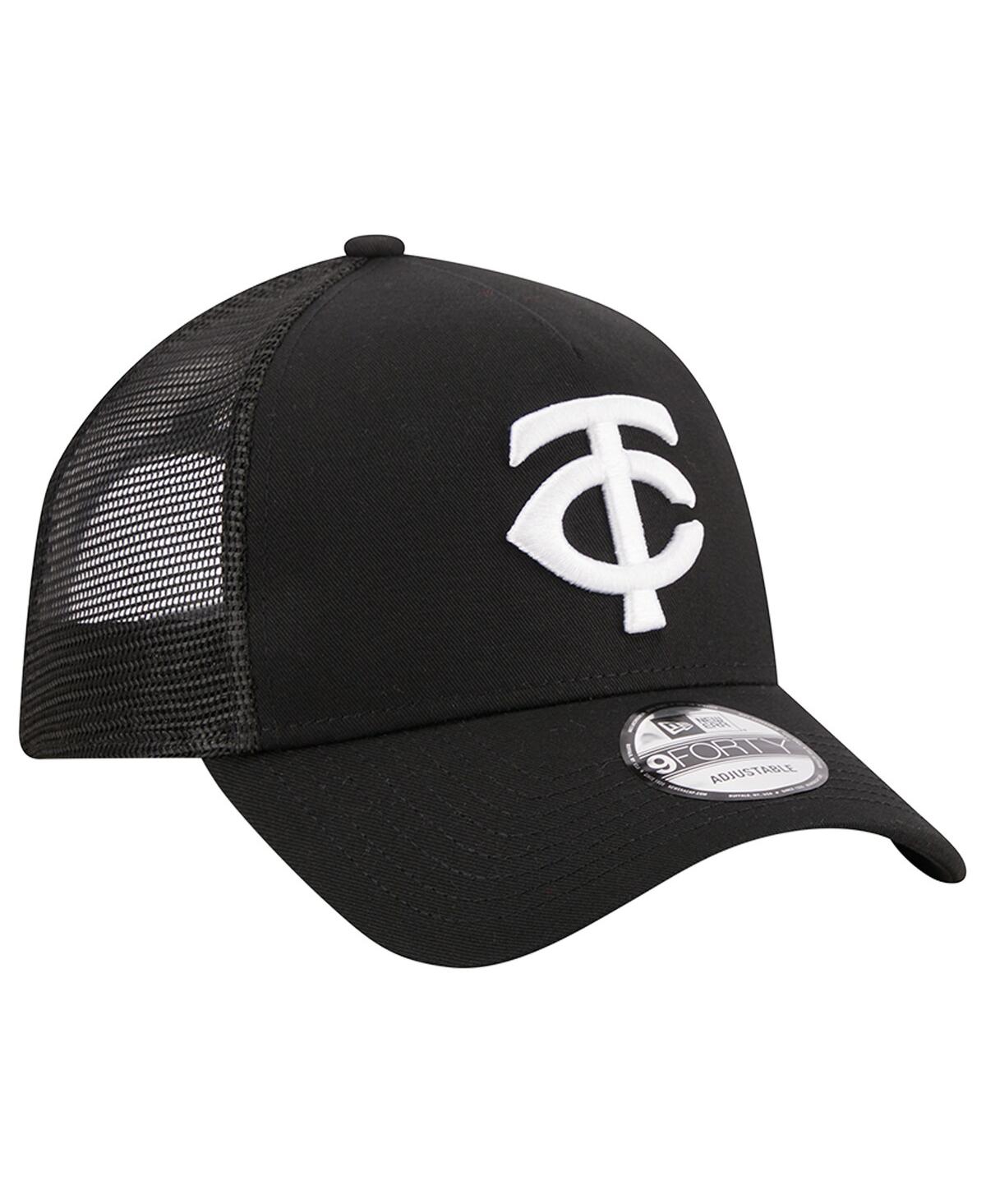 NEW ERA MEN'S NEW ERA BLACK MINNESOTA TWINS A-FRAME 9FORTY TRUCKER ADJUSTABLE HAT 