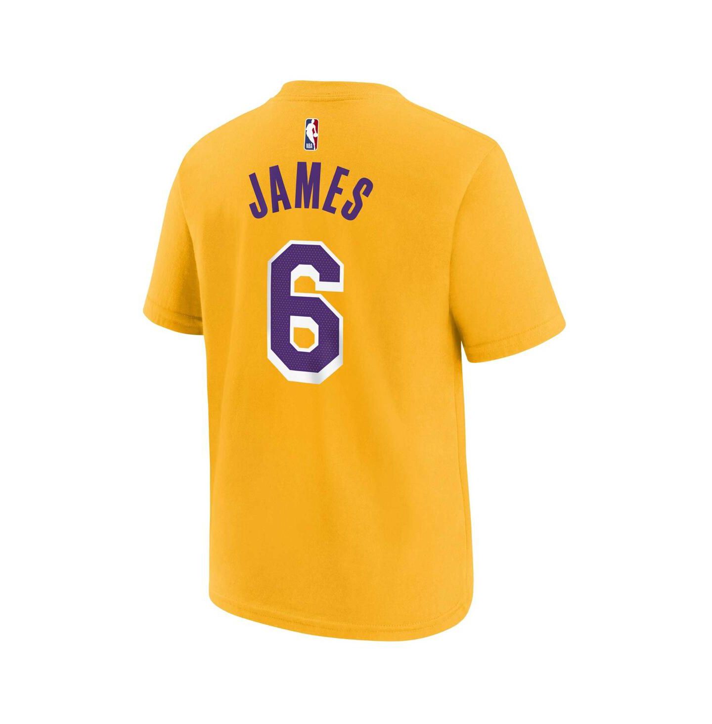 Футболка Nike LeBron James Gold Los Angeles Lakers Icon Name and Number T-shirt для мальчиков — фото 2