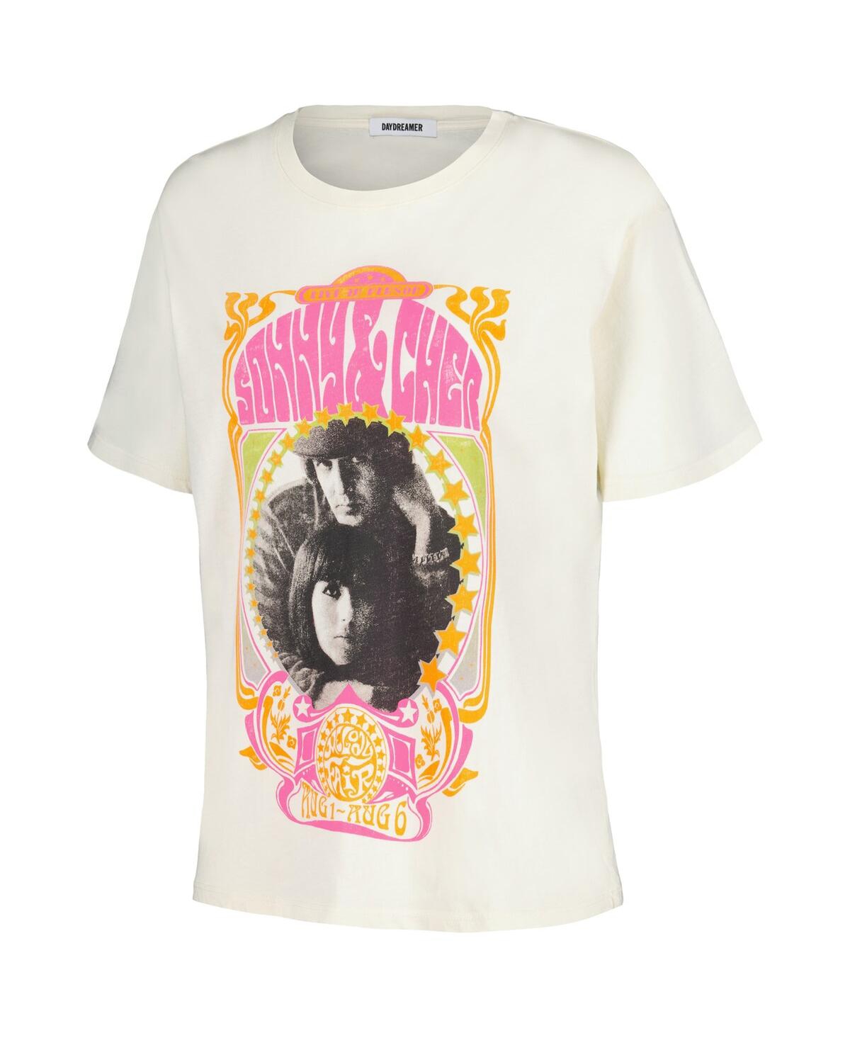 Women's DaydreamerDistressed Sonny & Cher Melody Fair Boyfriend T-shirt - Cream
