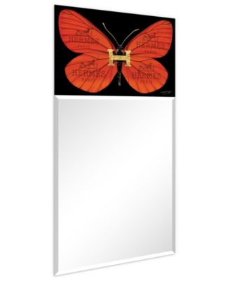 "Designer Butterfly" Rectangular Beveled Mirror on Free Floating Printed Tempered Art Glass, 48" x 24" x 0.4"