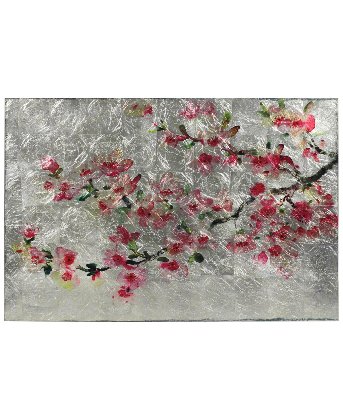 Empire Art Direct "cherry Blossom I" Reverse Printed Tempered Glass Leaf, 32" X 48" X 0.2" In Sliver,pink