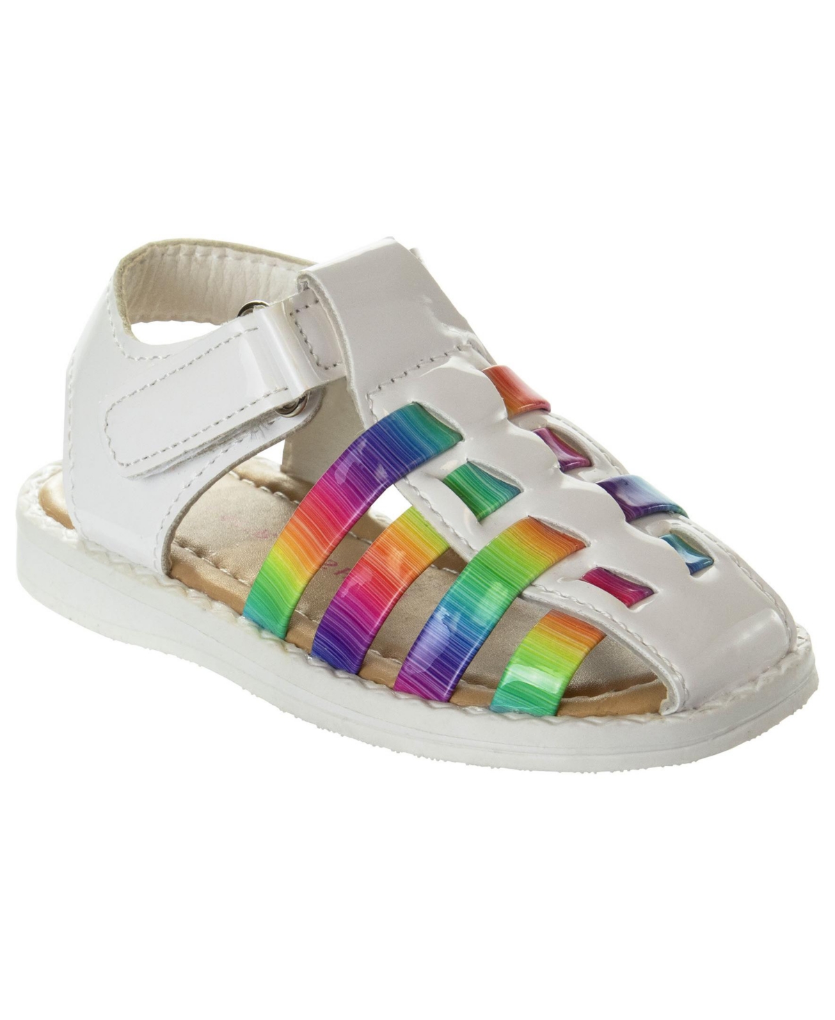 Laura Ashley Kids' Toddler Girls Hook And Loop Color Straps Closed Toe Sandals In White,multi