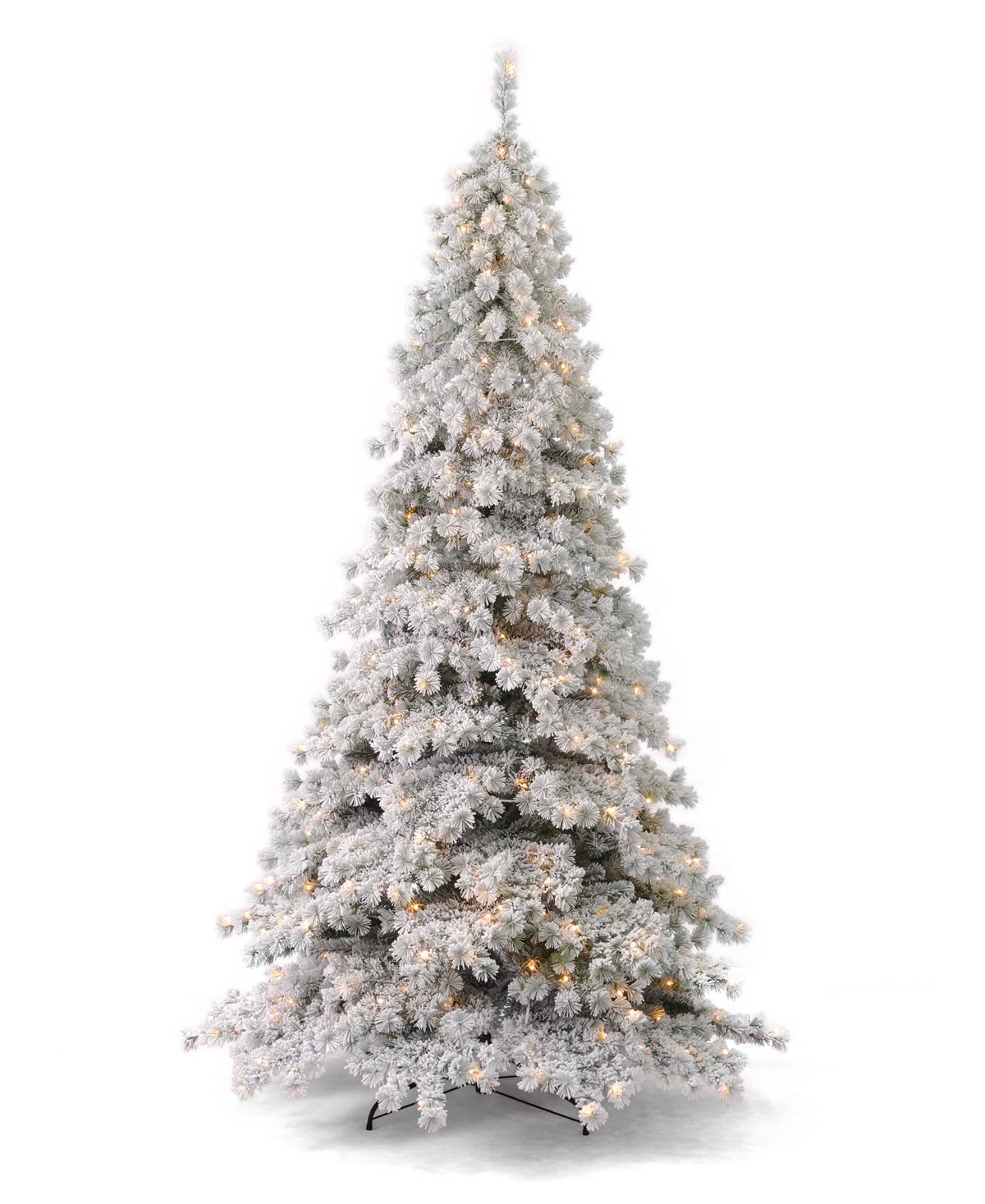 Flocked Winter Fir 9' Pre-Lit Flocked Hard Needle Tree with Metal Stand 1198 Tips, 400 Warm Led, Remote, Ez-Connect, Storage Bag - White