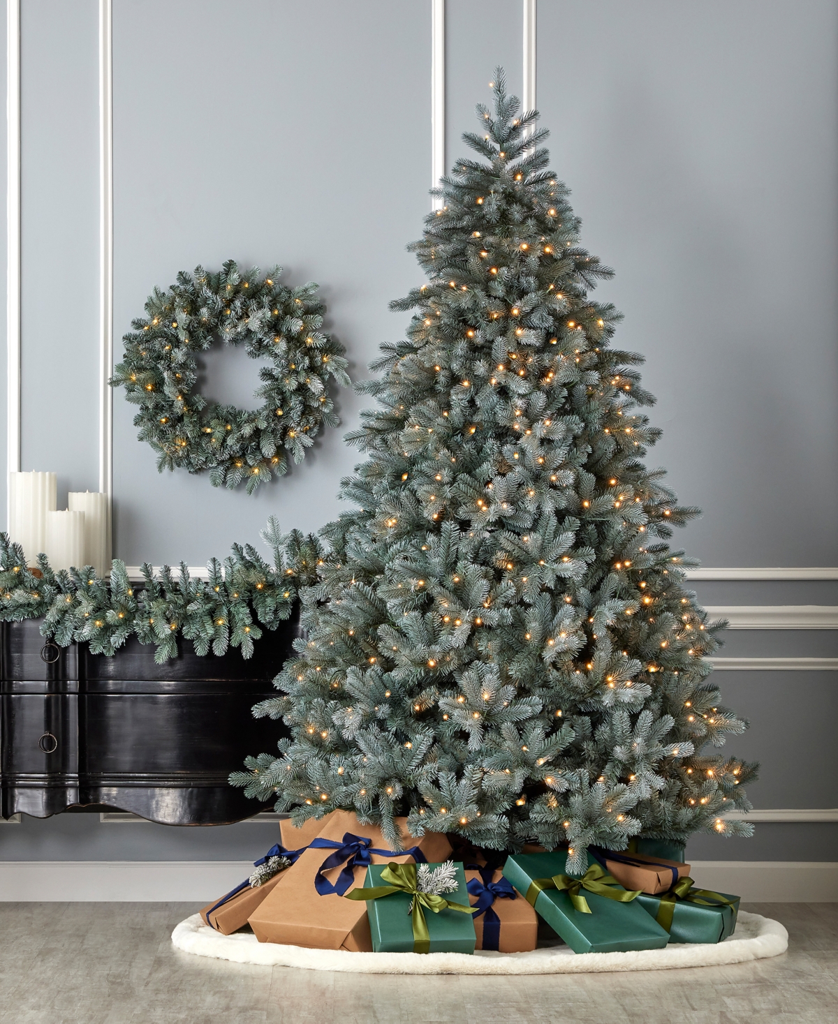 Seasonal Spruce Pre-Lit Pe Mixed Pvc Tree with Metal Stand, 3680 Tips, 700 Warm Led, Ez-Connect, Remote, Storage Bag