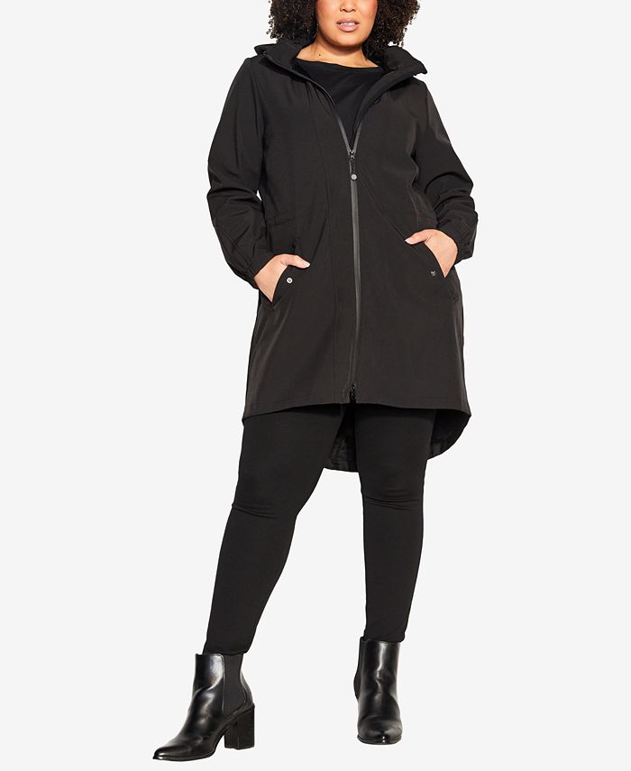 AVENUE Plus Size Longline Weatherproof Hood Jacket Macy's
