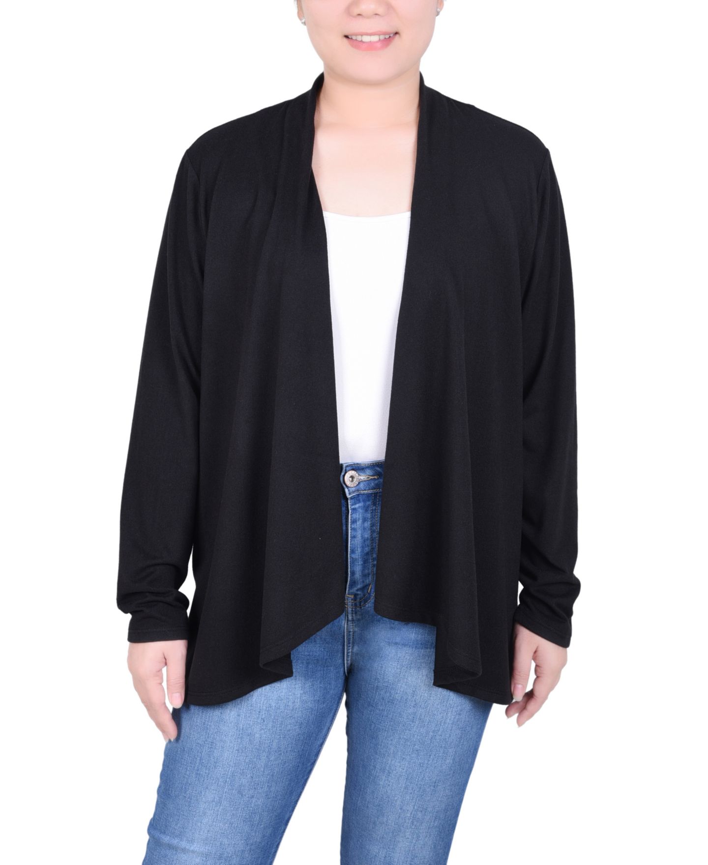 Женский кардиган NY Collection Petite Long Sleeve Swing Cardigan, цвет: Чёрный — фото 1