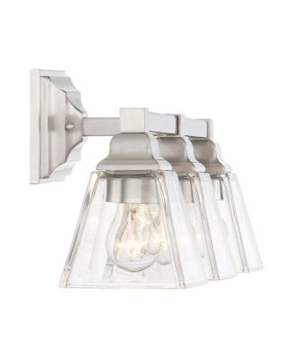 Mencino Mid Century Modern Wall Light Satin Nickel Silver Metal Hardwired 20" Wide 3-Light Fixture Clear Glass Cone Shade for Bathroom Vanity Mirror House Home Room Decor - Regency Hill