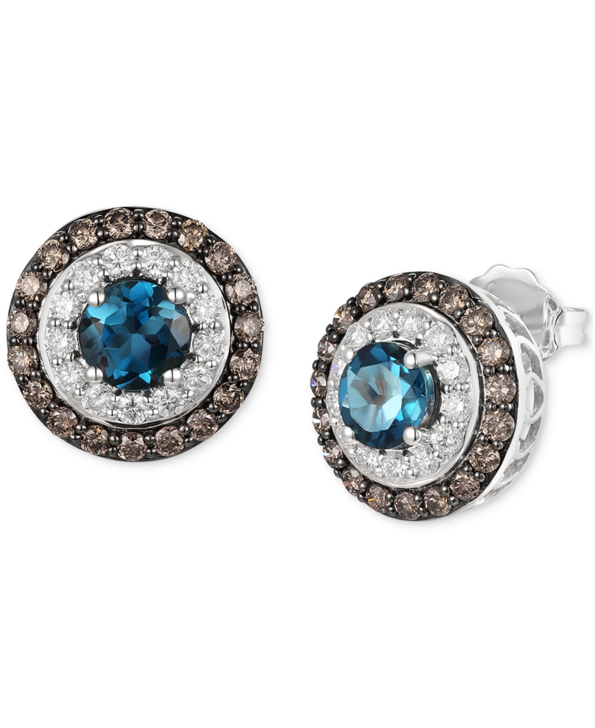 Le Vian Chocolatier Deep Sea Blue Topaz (1 Ct. T.w.) & Diamond (7/8 Ct. T.w.) Double Halo Stud Earrings In 1 In K Vanilla Gold Earrings
