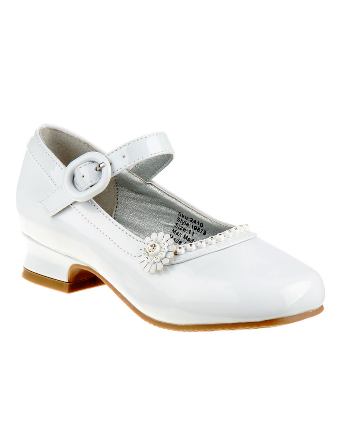 Shop Josmo Little Girls Low Heeled Flower Detail Dress Shoes In White Patent