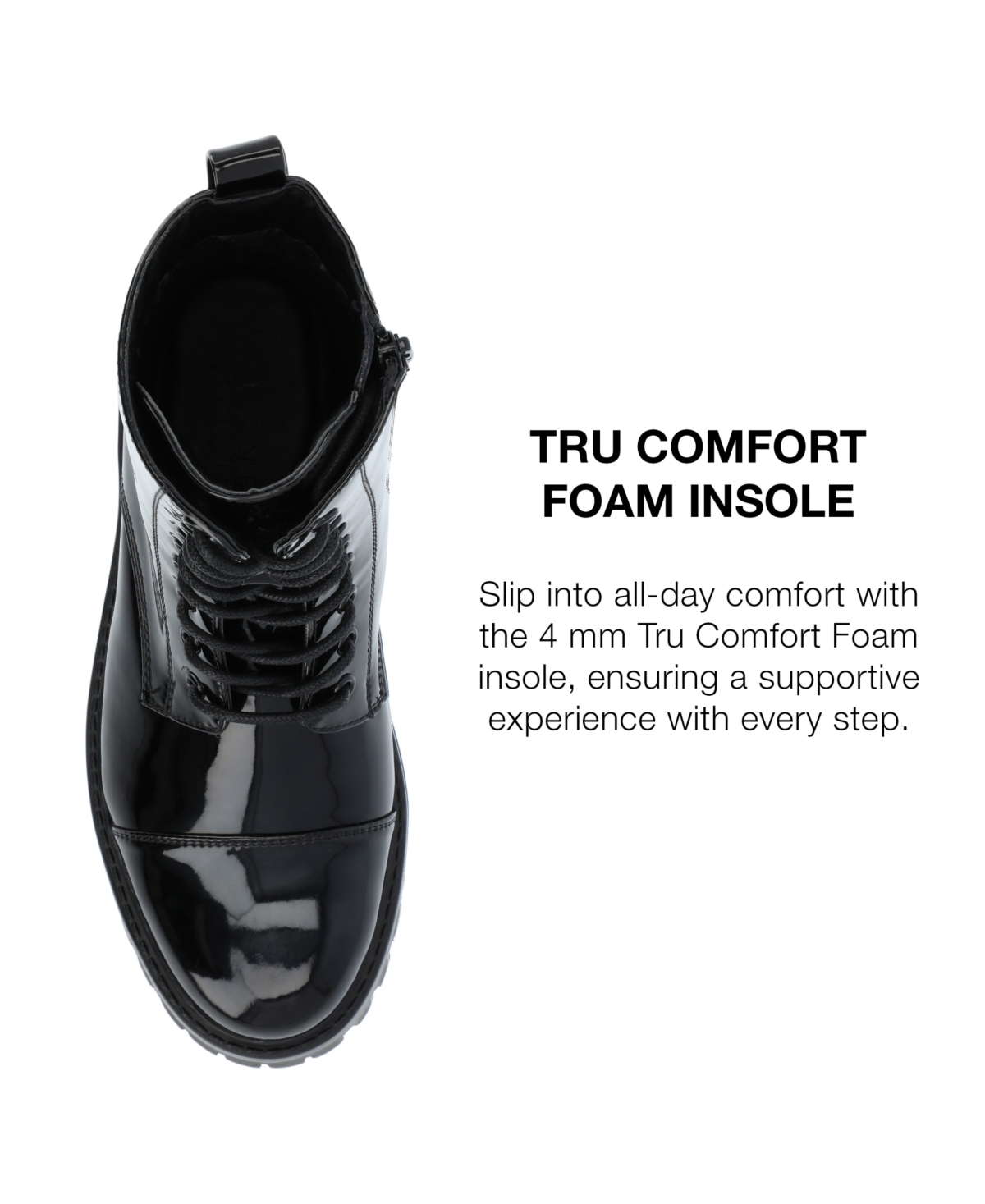 Journee Collection Women's Aaley Medium And Wide Width Lug Combat Bootie In Black Patent