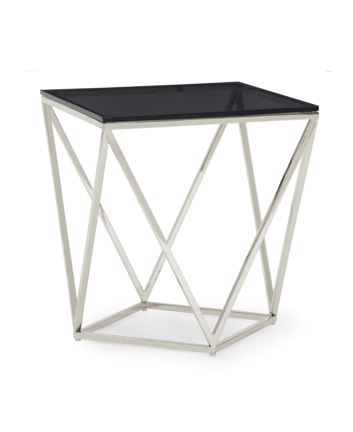 Macy's Aria 22" Smoked Glass And Polished Stainless Steel End Table In Pol Stainless Steel,smoked Glass