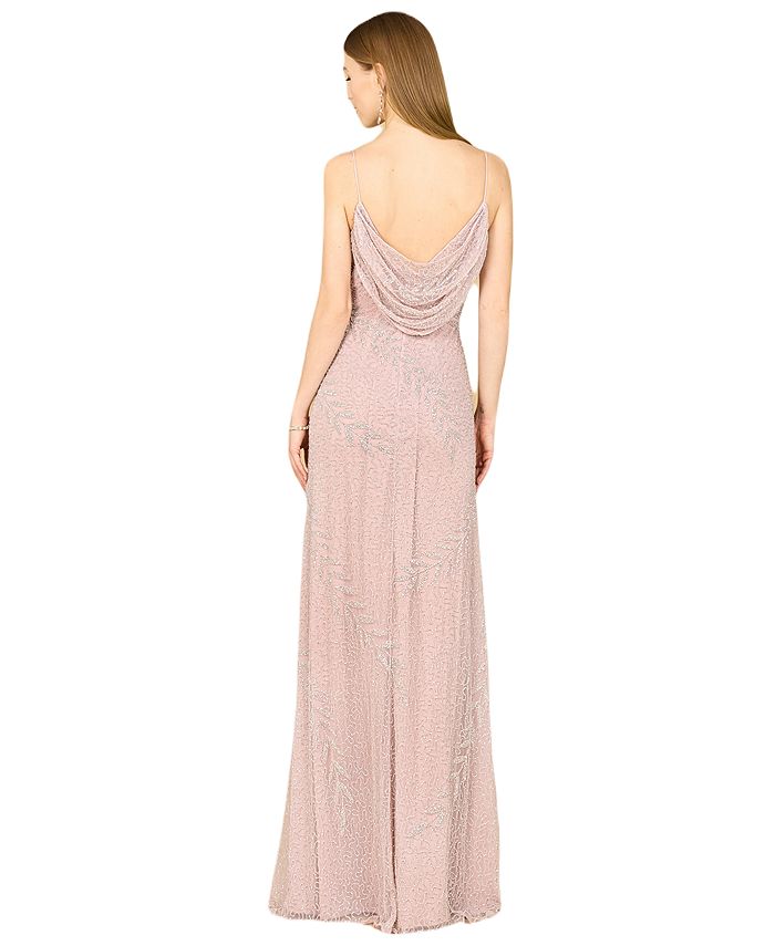Beaded Spaghetti Strap Trumpet Long Gown