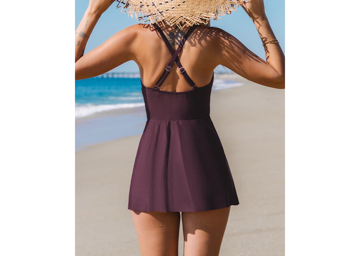 Women's Ruched Cross Back Swim Dress