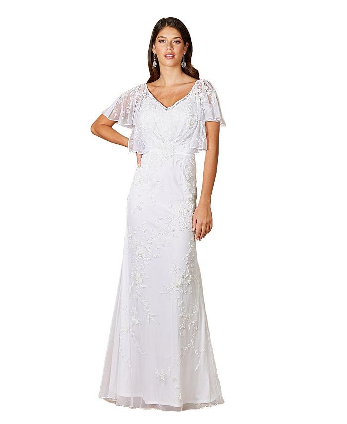 Lara Women s Greyson Beaded Flutter Sleeve Wedding Dress Macy s