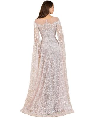 Women's Lace Gown with Dramatic Cape Sleeves