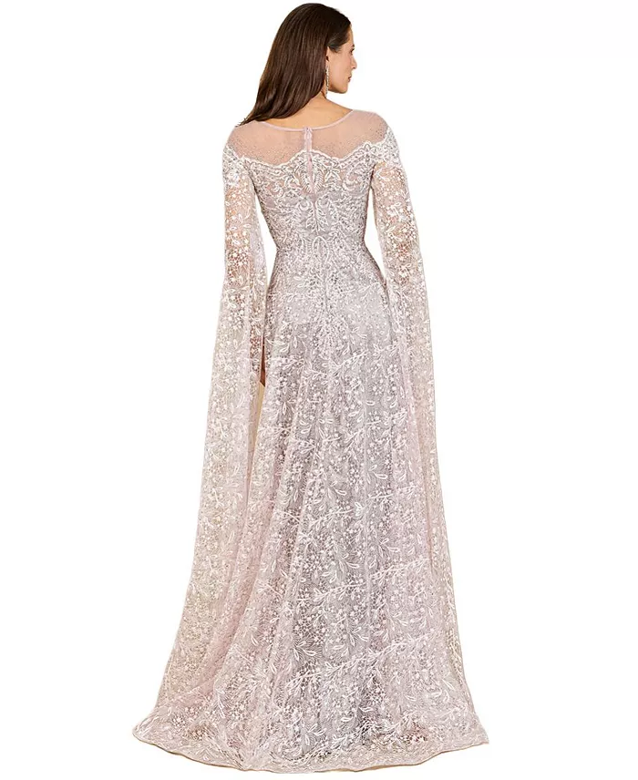 Women's Lace Gown with Dramatic Cape Sleeves - thumbnail 2