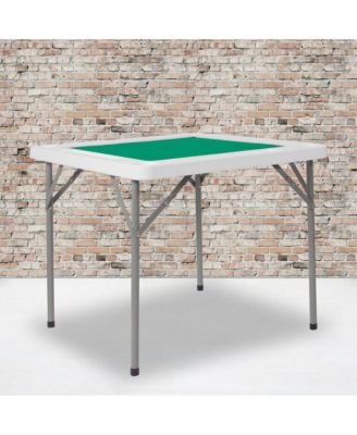 Tannin 34.5" Square White Folding Card Game Table for 4-Players with a Green Felt Playing Surface and Cup Holders