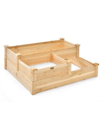 3-Tier Wooden Raised Garden Bed with Open-Ended Base-Natural