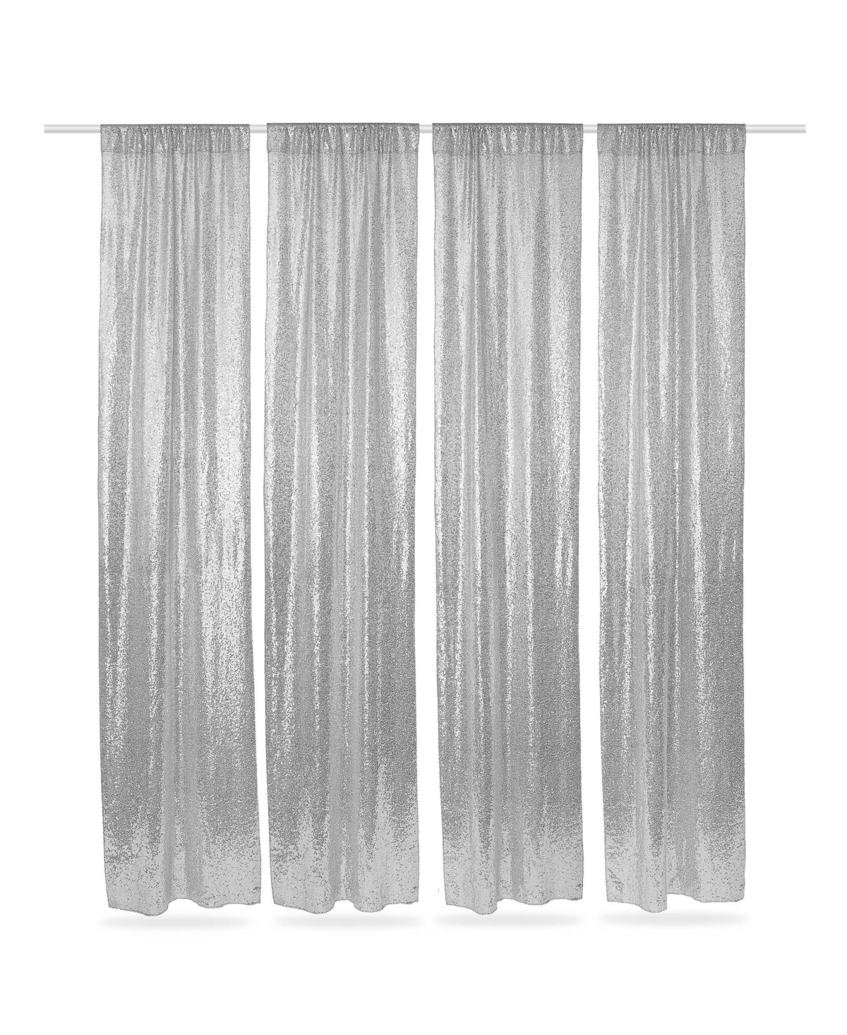 (Set of 4) Sequin Backdrop Curtains, 2ft x 8ft Silver Glitter Backgrounds - Silver