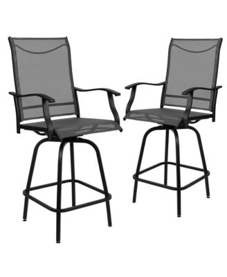 Set Of 2 Brett High Back Bar Height Swivel Patio Stools With Powder Coated Metal Frames And Textilene Upholstery
