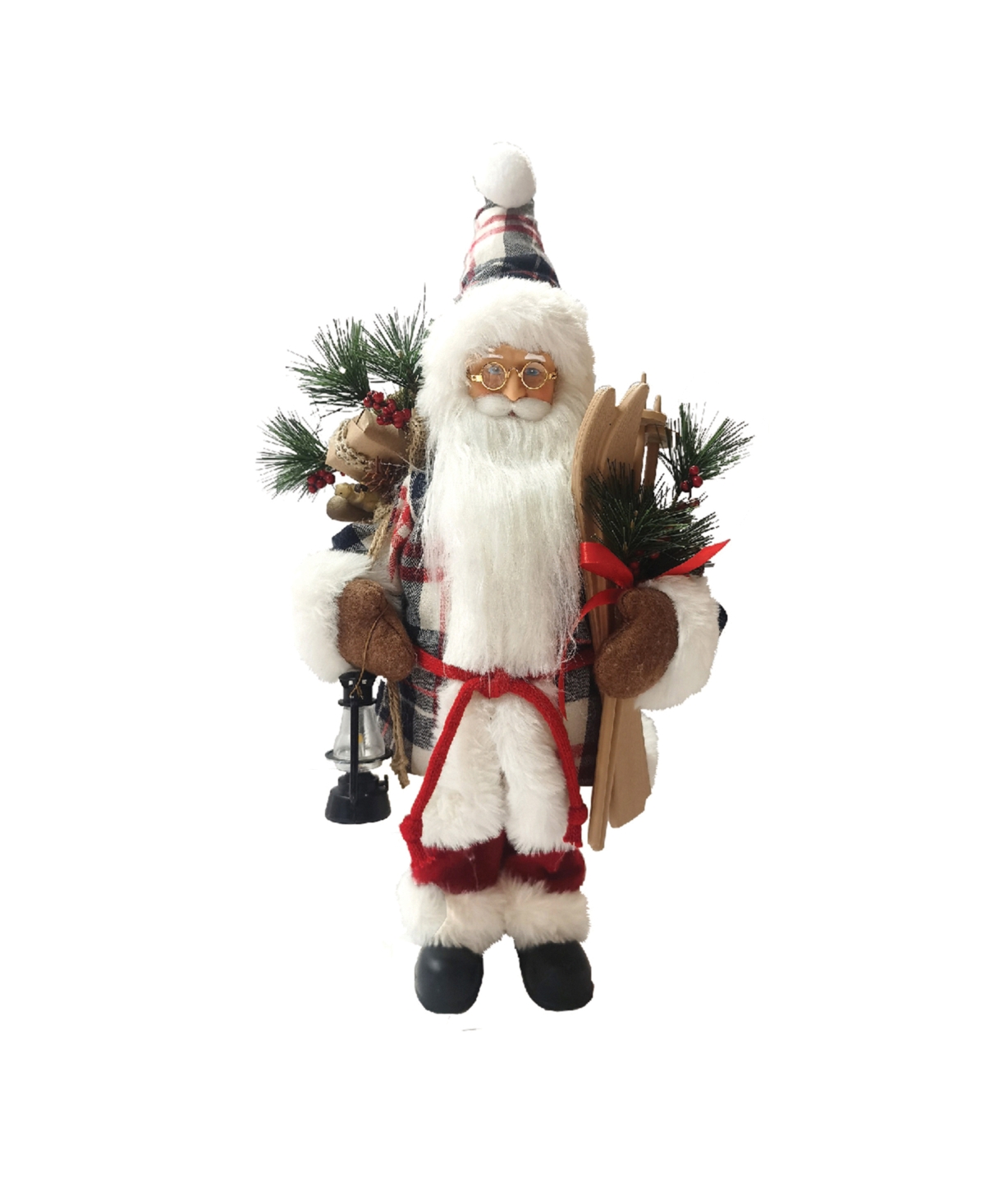 15" Plaid Santa with Skis - Red