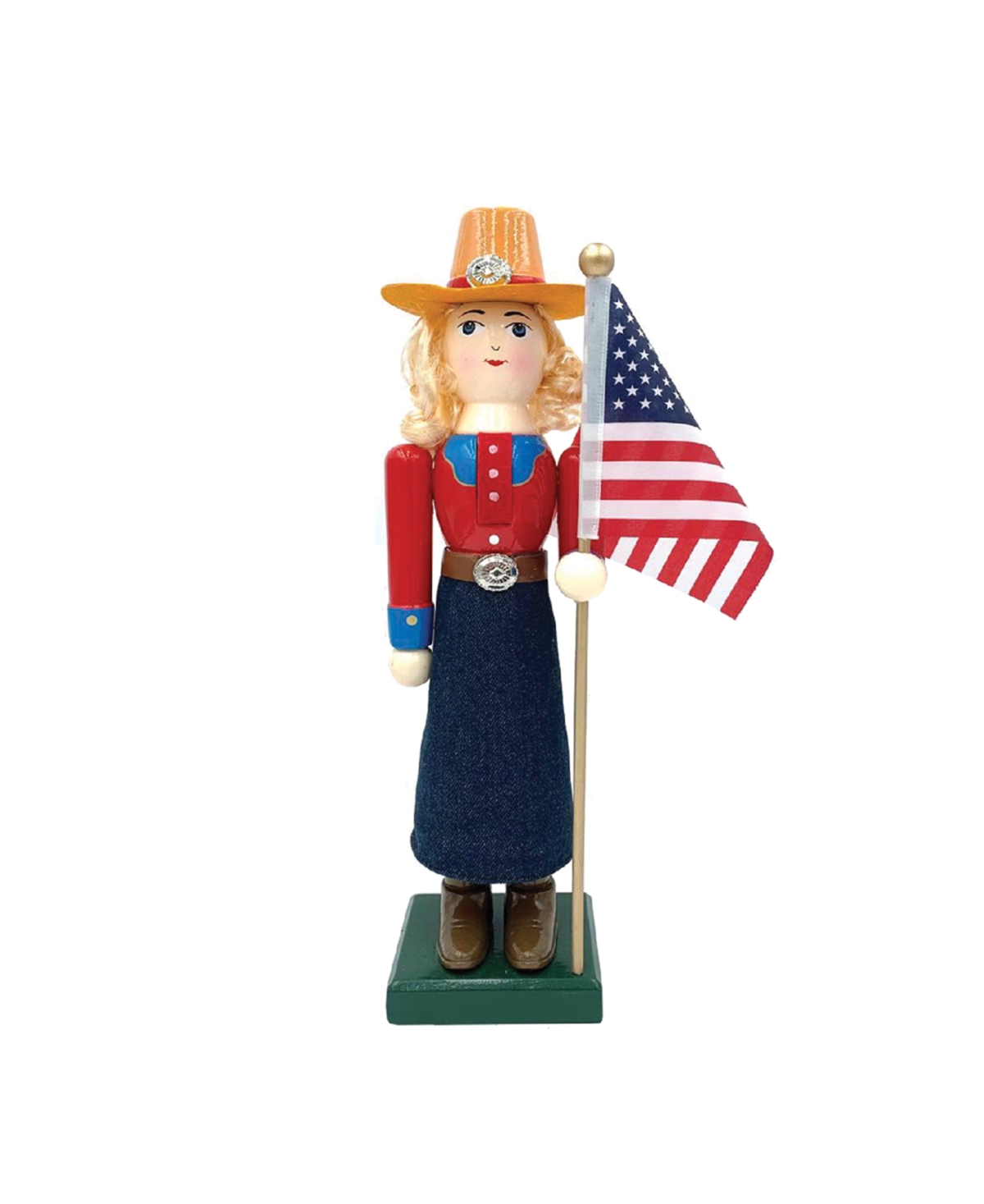 14" Cowgirl and Flag Nutcracker Figurine - Multi