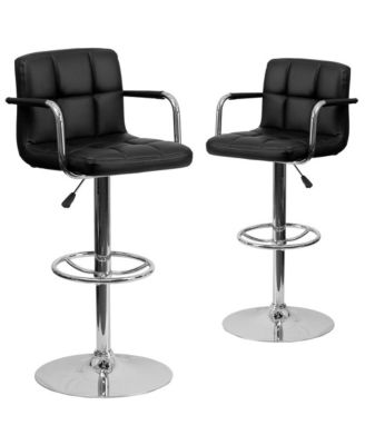 Adjustable Bar Stools | Set Of 2 Counter Height Barstools With Back And Armrest