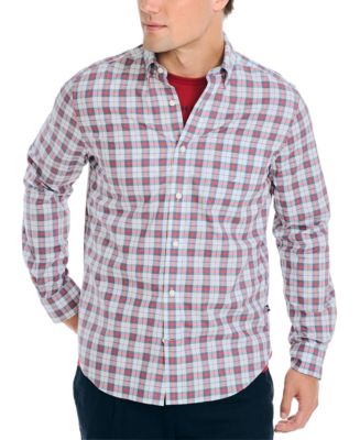 Nautica Men's Heathered Plaid Long-Sleeve Button-Up Shirt - Macy's