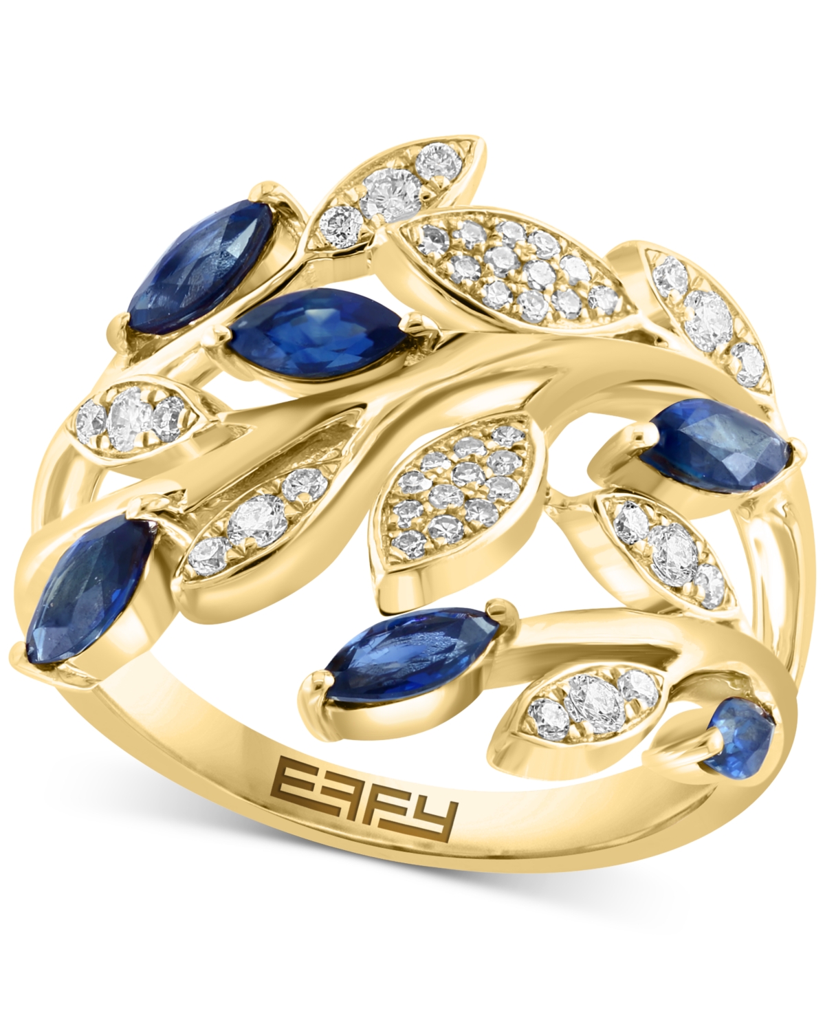 Effy Collection Effy Sapphire (3/4 Ct. T.w.) & Diamond (1/4 Ct. T.w.) Vine Ring In 14k Gold In Yellow Gold
