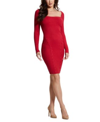 GUESS - Women's Long-Sleeve Ribbed Lace-Up Sonoma Dress