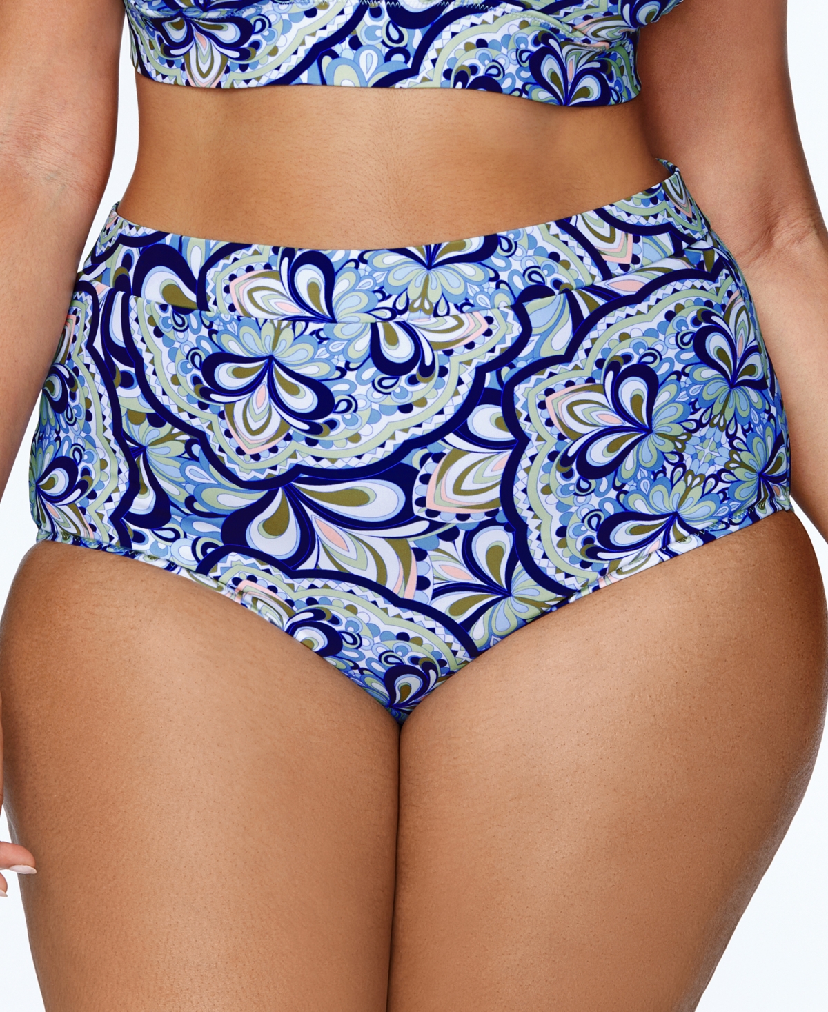 Trendy Plus Size Island Tummy-Control Bikini Bottoms - Multicolor